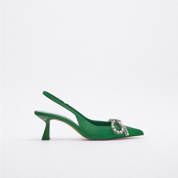 Zara Green Embellished Bow Heeled Slingback - Picture 8 of 17